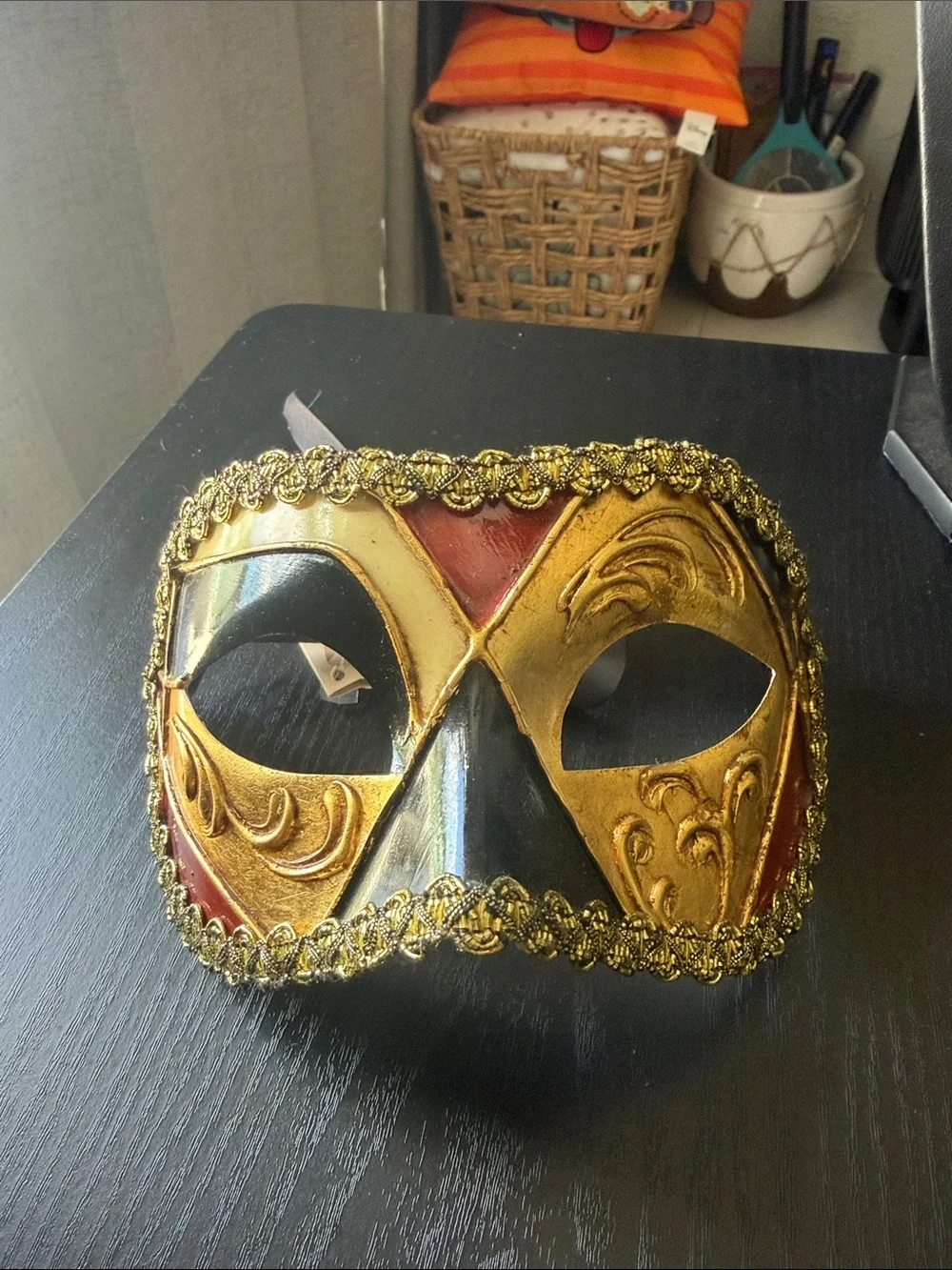 Gold, Black & Red Venetian Masquerade Mask